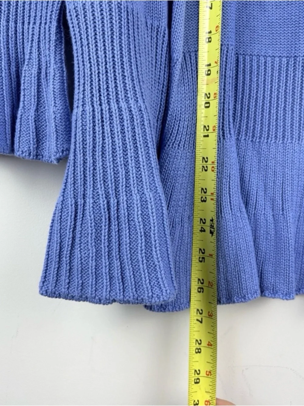 New Women’s Vintage Blue Open Cardigan Sweater Jacket Ruffle Bell Sleeves S P - Picture 8 of 8